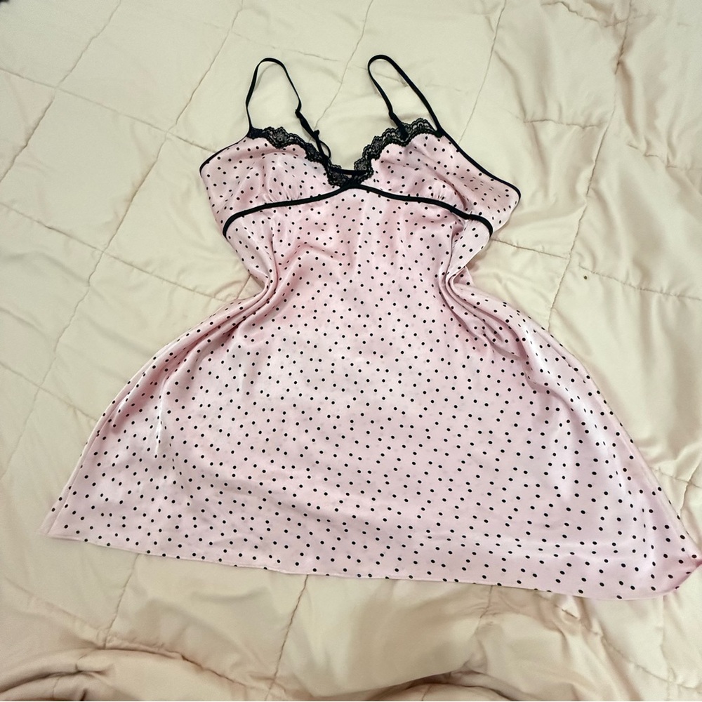Pink Polka Dot Lace Trim Nightgown
